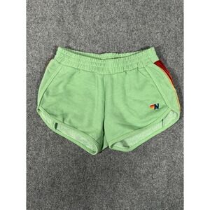 Aviator Nation Rainbow‎ Stripe Sweat Shorts Womens Small Mint Green Fleece NWOT